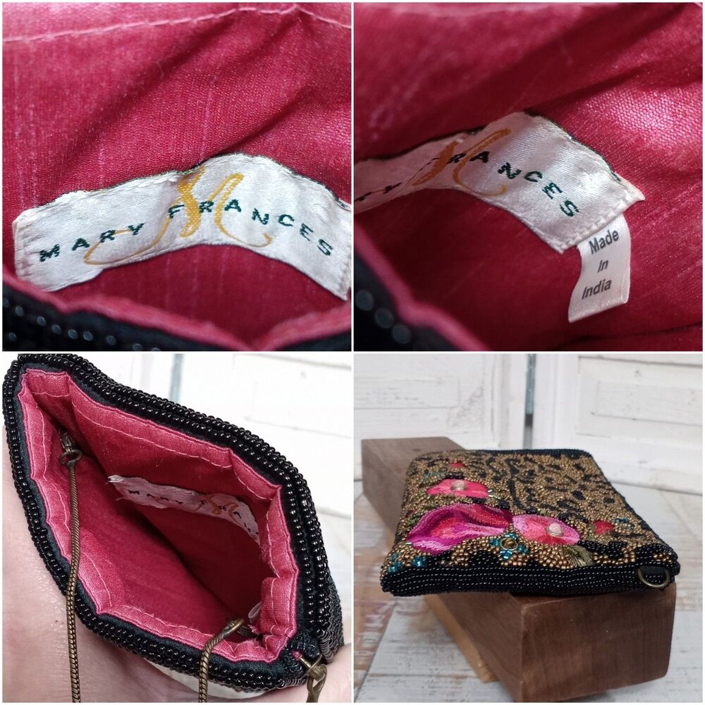 Mary Frances Queen of Everything Hand Beaded Leopard Floral Crossbody Whimsygoth - Picture 8 of 15